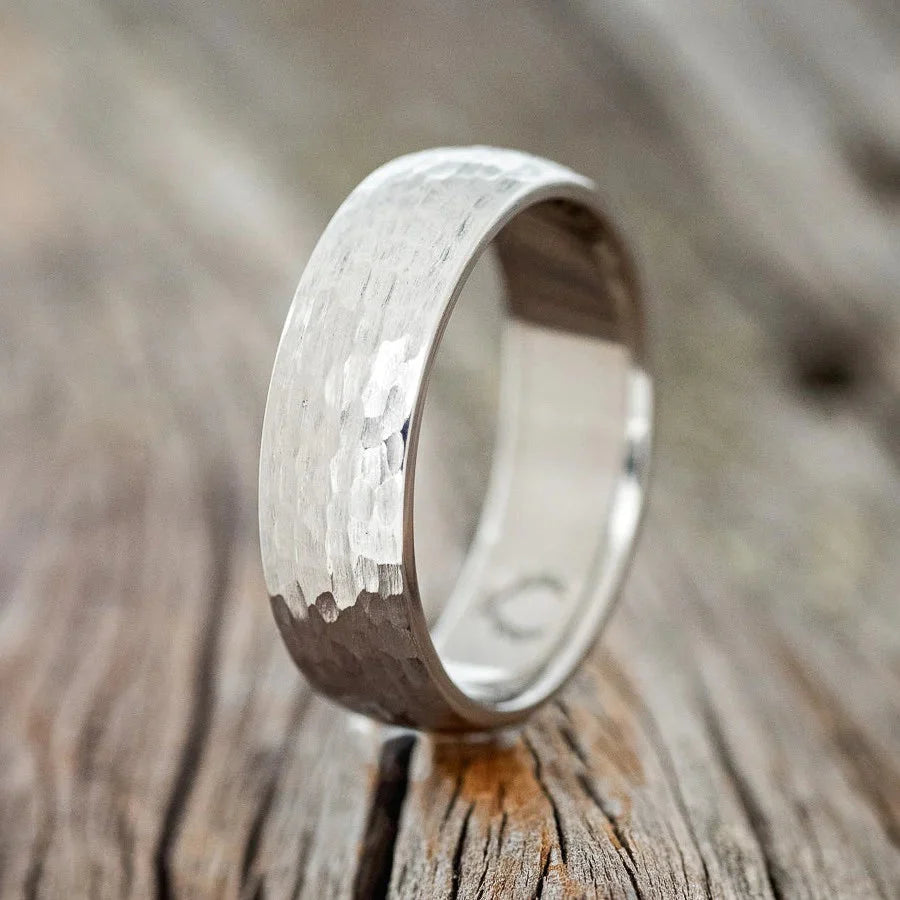 Domed Profile Wedding Band With Hammered Finish - Titanium (6mm) - Size 10