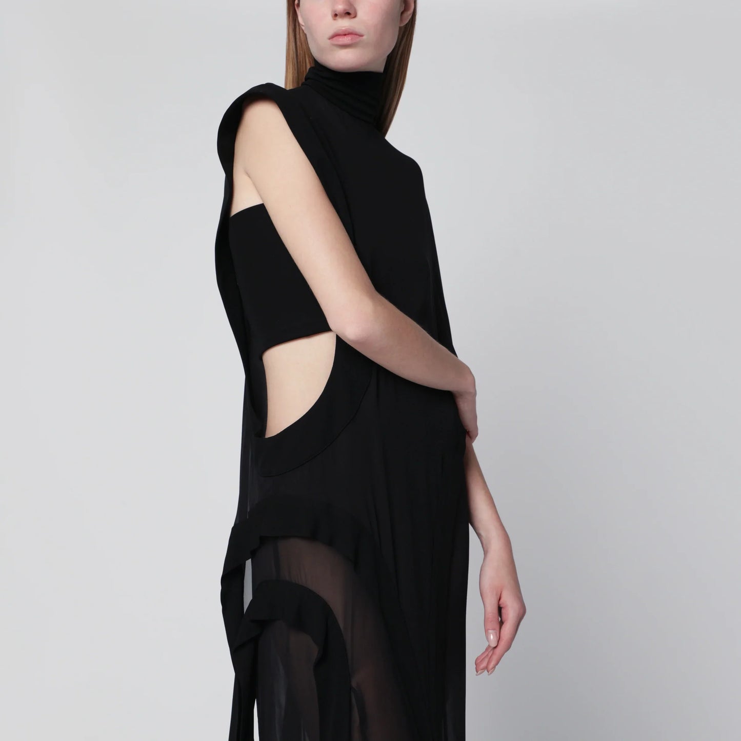 Francesco Murano - Long black one-shoulder silk dress