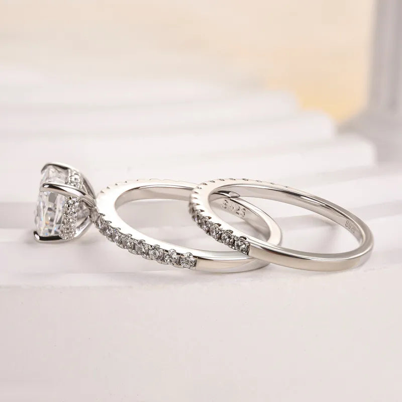Opulent Cushion Cut 2.0 ct Hidden Halo 925 Sterling Silver Wedding Ring Set