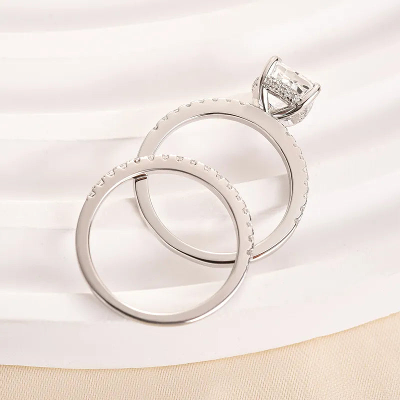 Opulent Cushion Cut 2.0 ct Hidden Halo 925 Sterling Silver Wedding Ring Set