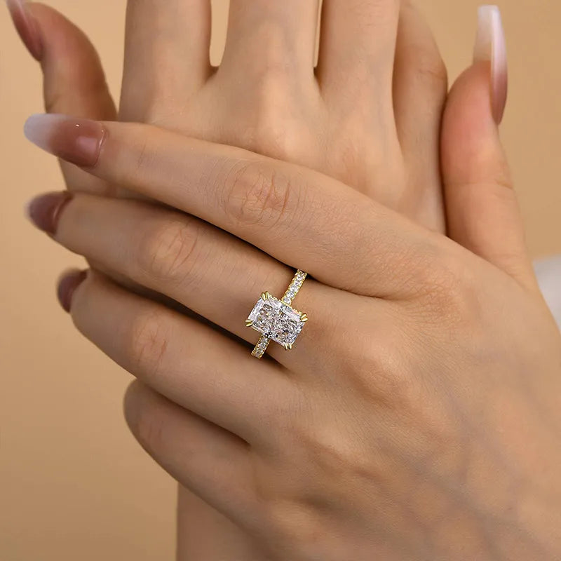 Enchanting Radiant Cut 3.5ct Hidden Halo Engagement Ring In Sterling Silver