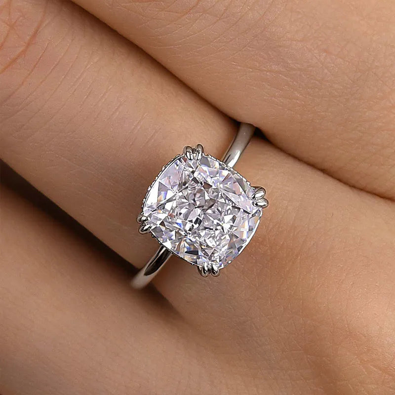 Gorgeous Cushion Cut 4.0ct Hidden Halo Engagement Ring In Sterling Silver