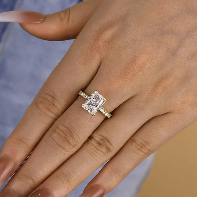 Enchanting Radiant Cut 3.5ct Hidden Halo Engagement Ring In Sterling Silver