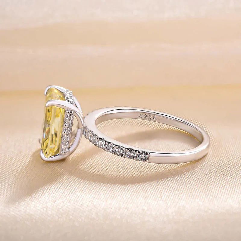 Gorgeous Radiant Cut 3.3ct Yellow Stone Hidden Halo Engagement Ring In Sterling Silver