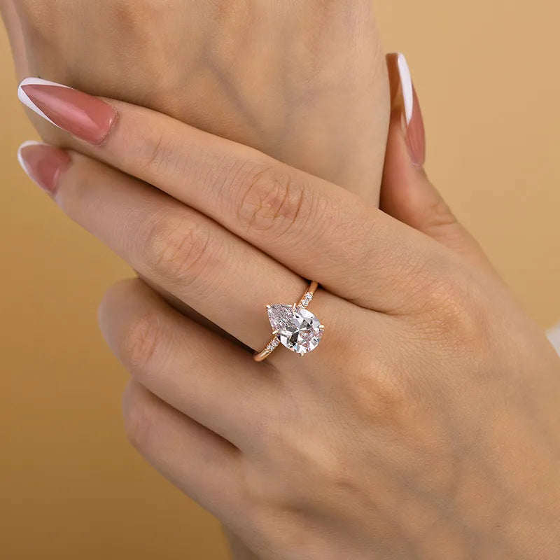 Ornate Pear Cut 3.5ct Side Stone Engagement Ring In Sterling Silver