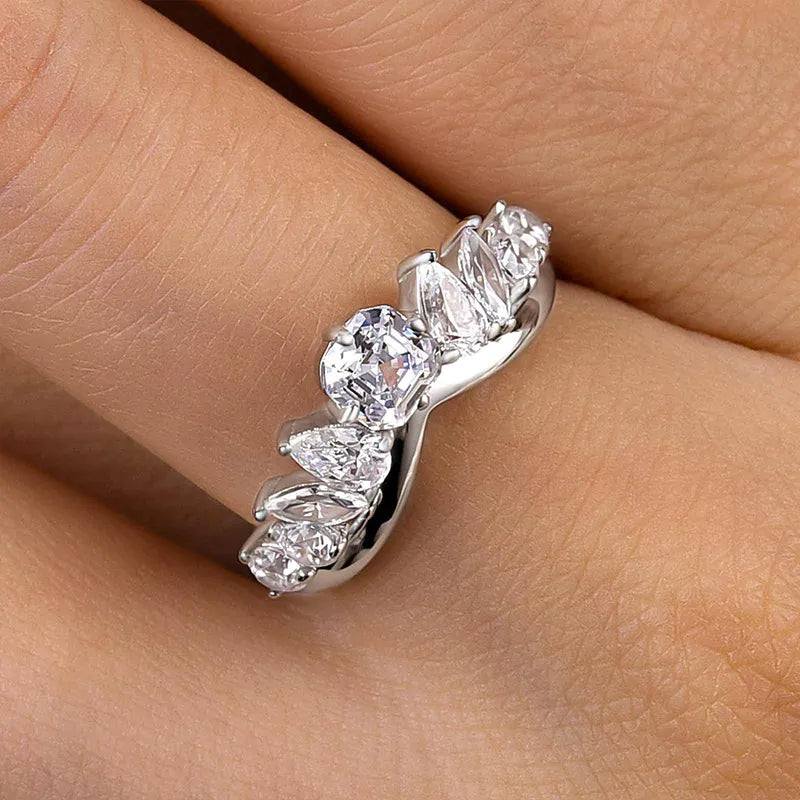 Fashionable 925 Sterling Silver Asscher Cut Wedding Ring
