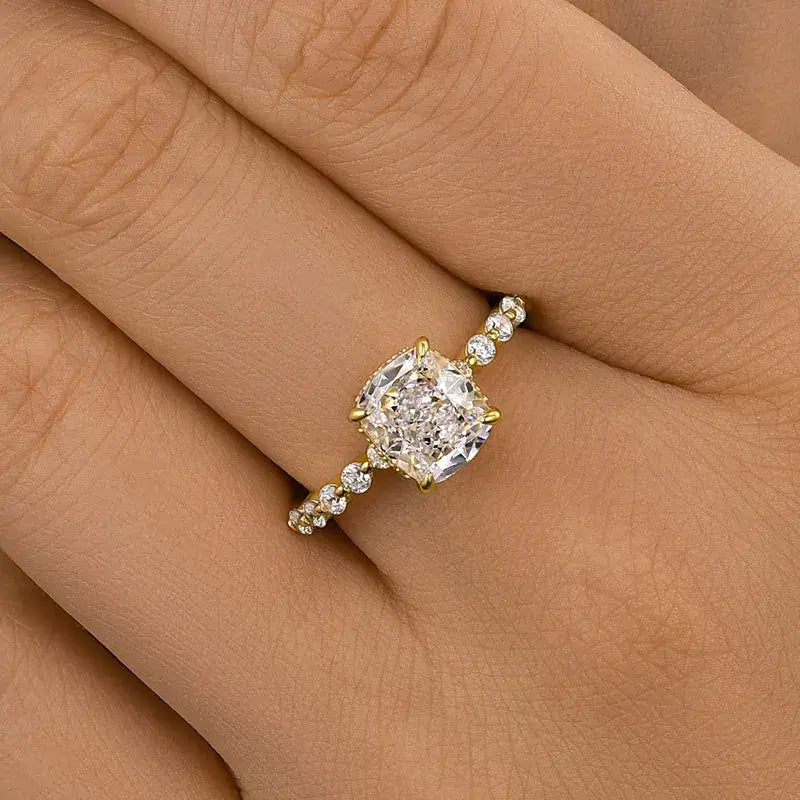 Brilliant Cushion Cut Hidden Halo 925 Sterling Silver Engagement Ring