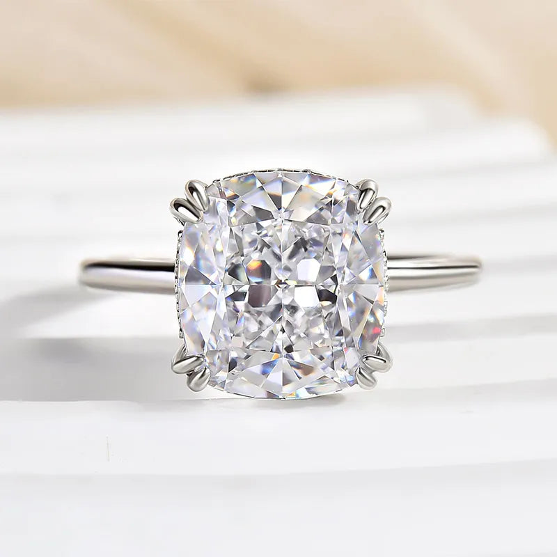 Gorgeous Cushion Cut 4.0ct Hidden Halo Engagement Ring In Sterling Silver