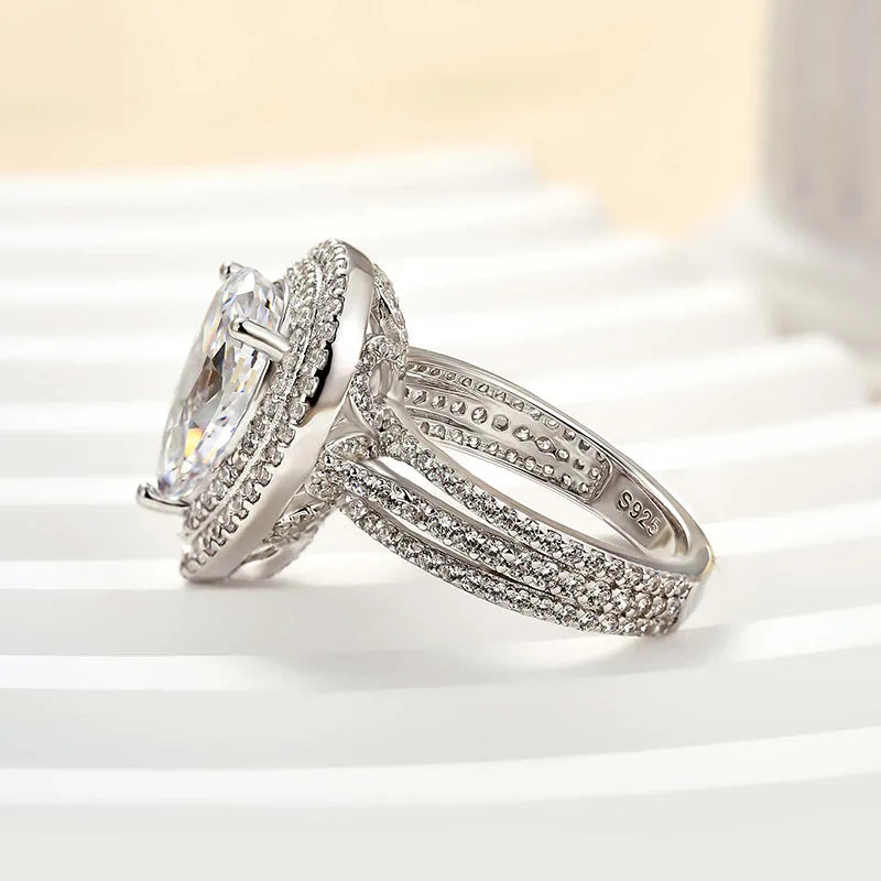 Refined Pear Cut 4.0ct Split Shank Engagement Ring In Sterling Silver