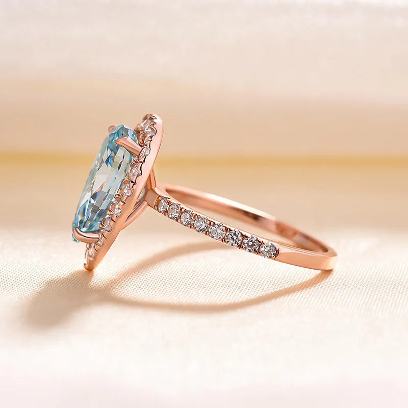 Vibrant Pear Cut 2.5ct Aquamarine Blue Halo Design Engagement Ring In Sterling Silver