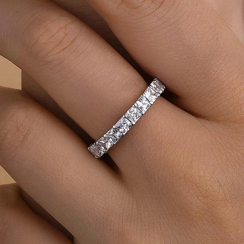 Sublime 925 Sterling Silver Radiant Cut Wedding Ring