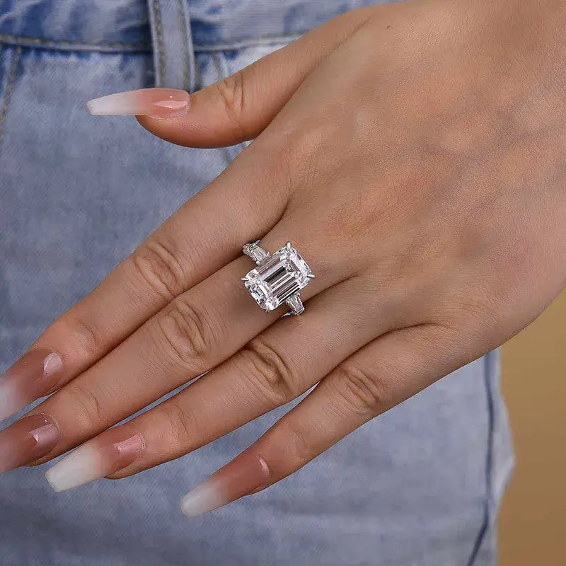 Elegant Emerald Cut 7.5ct Sterling Silver Engagement Ring