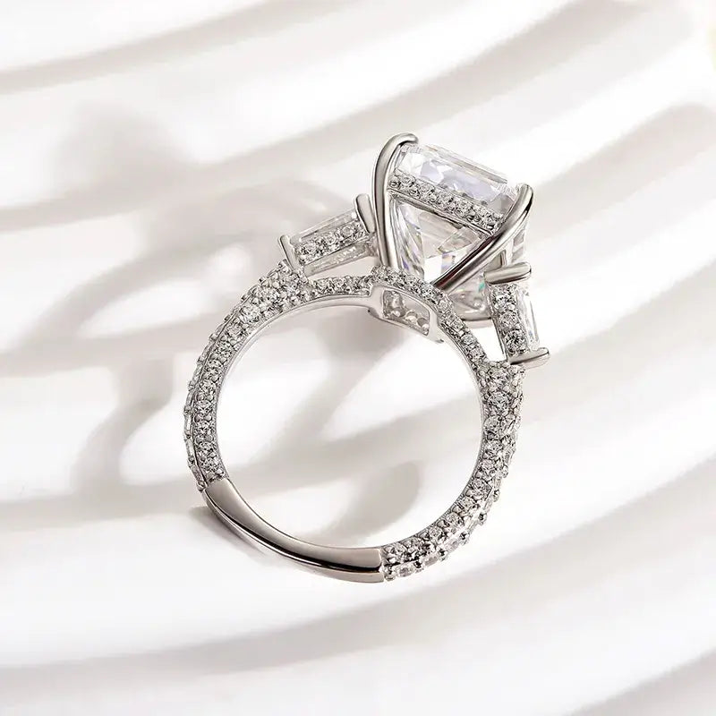 Elegant Emerald Cut 7.5ct Sterling Silver Engagement Ring
