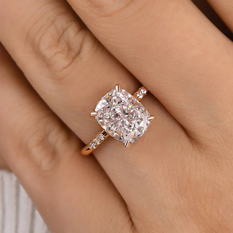 Transcendent Cushion Cut 4.0ct Hidden Halo Engagement Ring In Sterling Silver