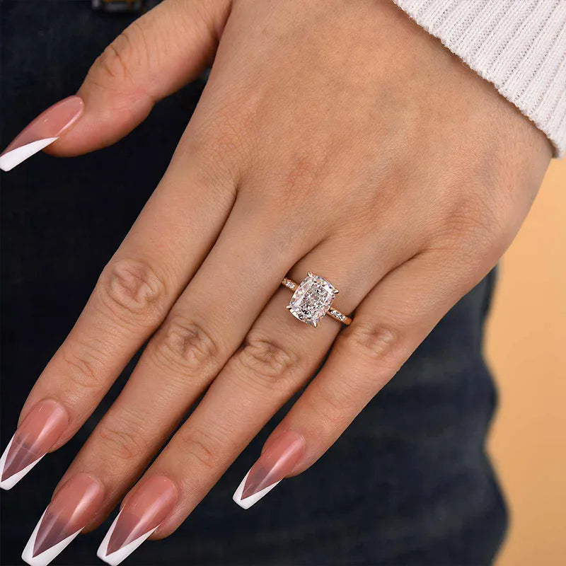 Transcendent Cushion Cut 4.0ct Hidden Halo Engagement Ring In Sterling Silver