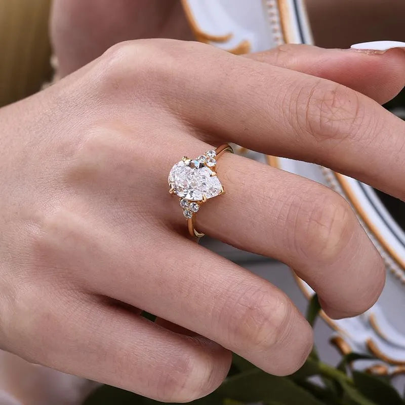 Stunning Pear Cut 3.0ct Side Stone Engagement Ring In Sterling Silver