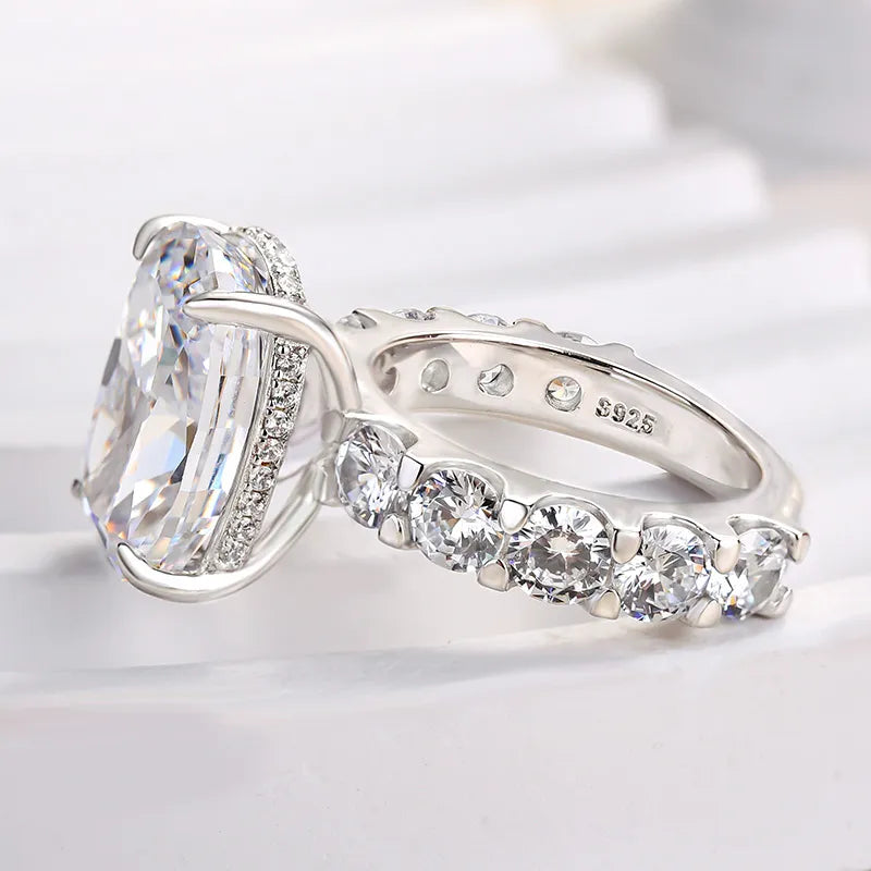 Lavish Cushion Cut 8.0ct Pave Engagement Ring In Sterling Silver