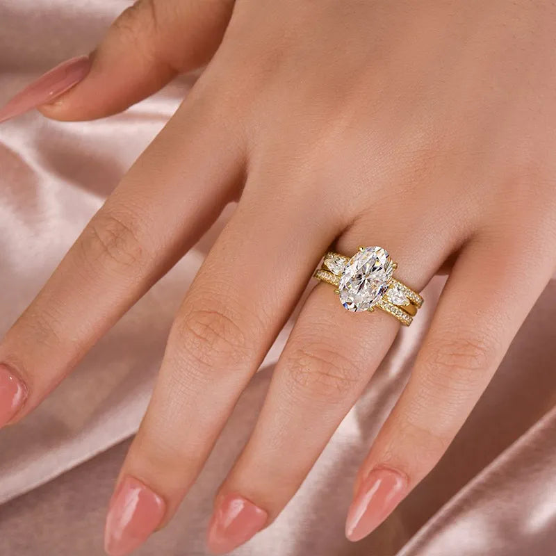 Opulent Oval Cut 4.0ct 3PC Ring 925 Sterling Silver Wedding Ring Set