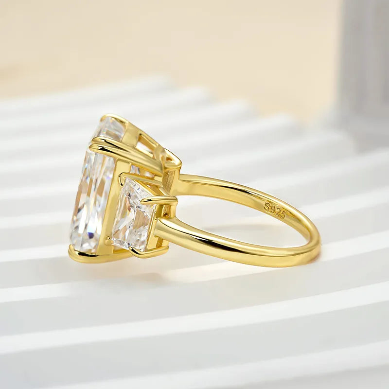 Glazed Radiant Cut 8.0ct Three Stone Engagement Ring In Sterling Silver