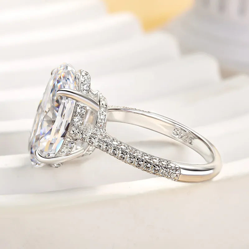 Intricate Pave Oval Cut 4.0ct Engagement Ring In Sterling Silver