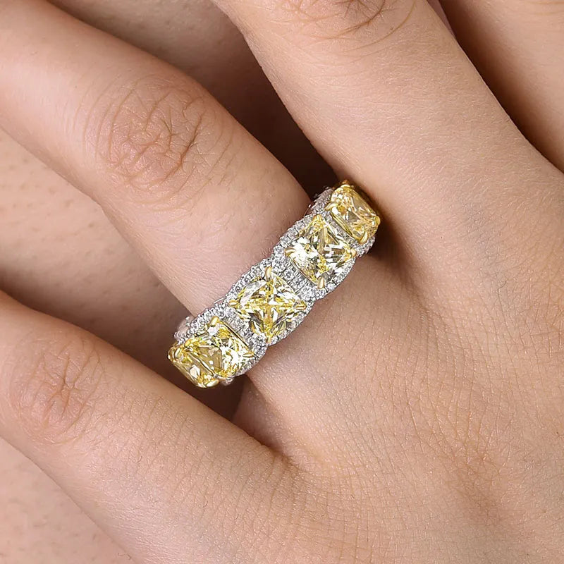 Tantalizing 925 Sterling Silver Cushion Cut Yellow Stone Wedding Ring