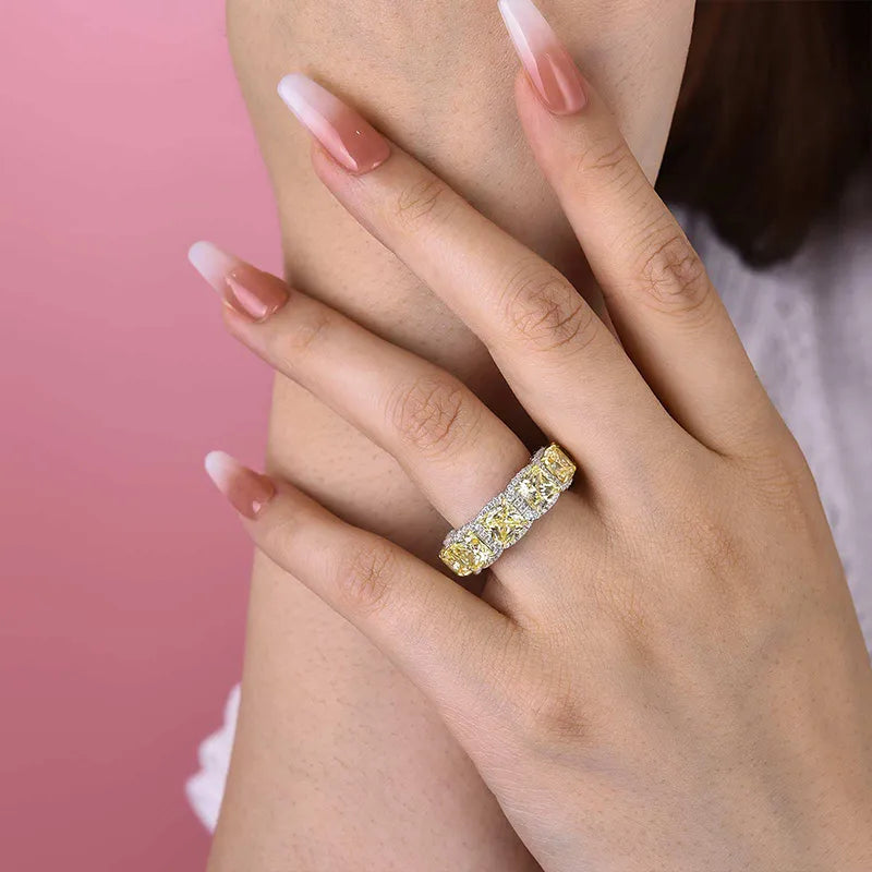 Tantalizing 925 Sterling Silver Cushion Cut Yellow Stone Wedding Ring