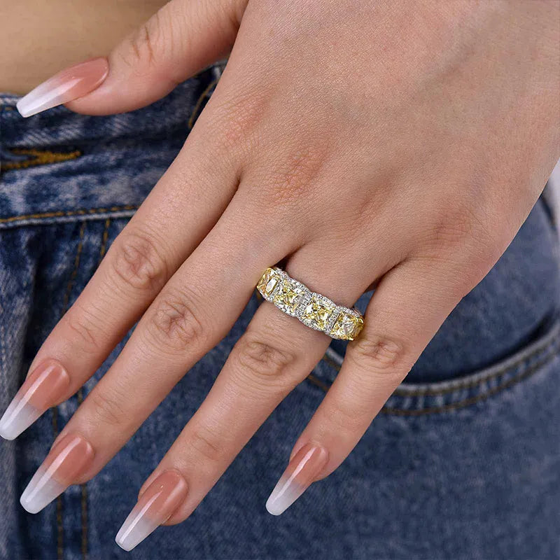 Tantalizing 925 Sterling Silver Cushion Cut Yellow Stone Wedding Ring