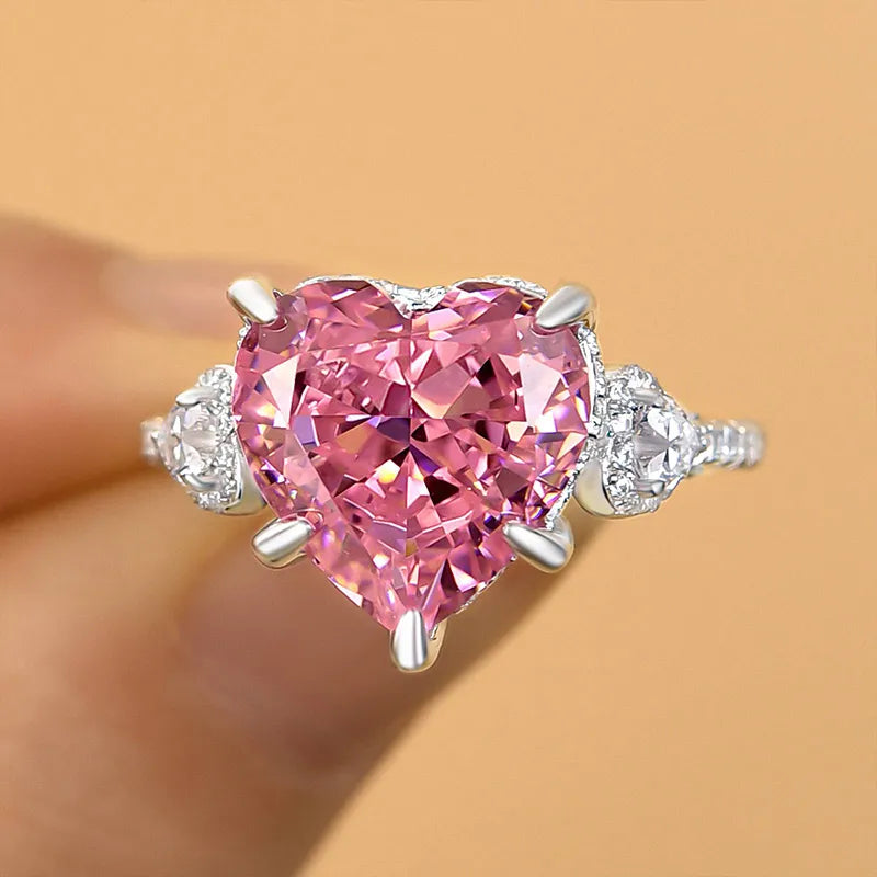 Charming Heart Cut Pink Stone Sterling Silver Engagement Ring