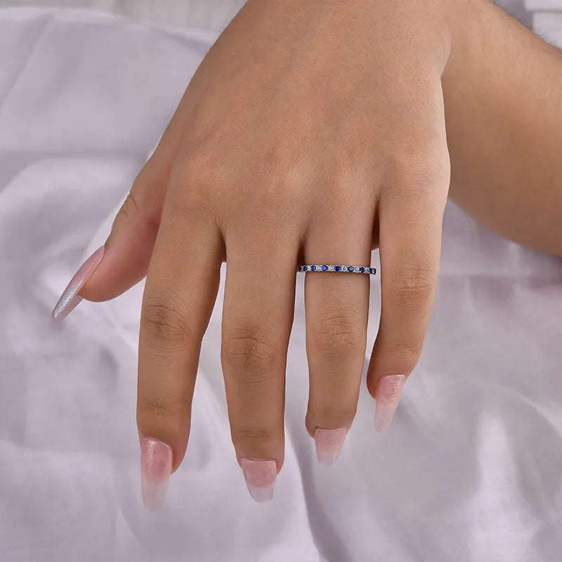 Frosted 925 Sterling Silver Round Cut Wedding Ring