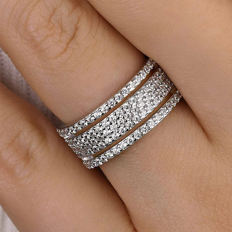 925 Sterling Silver Round Cut Multi Layer Wedding Band