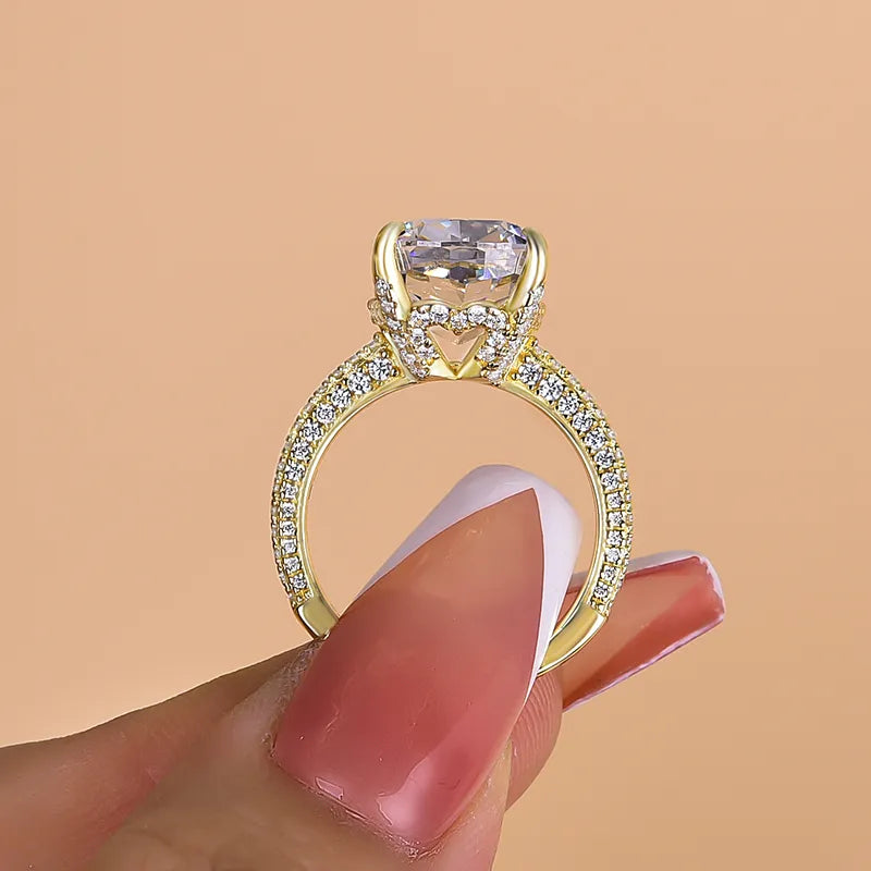 Deluxe Cushion Cut 10.0ct Pave Engagement Ring In Sterling Silver