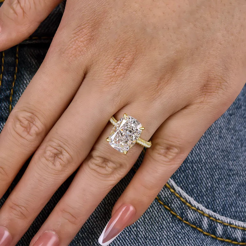 Deluxe Cushion Cut 10.0ct Pave Engagement Ring In Sterling Silver