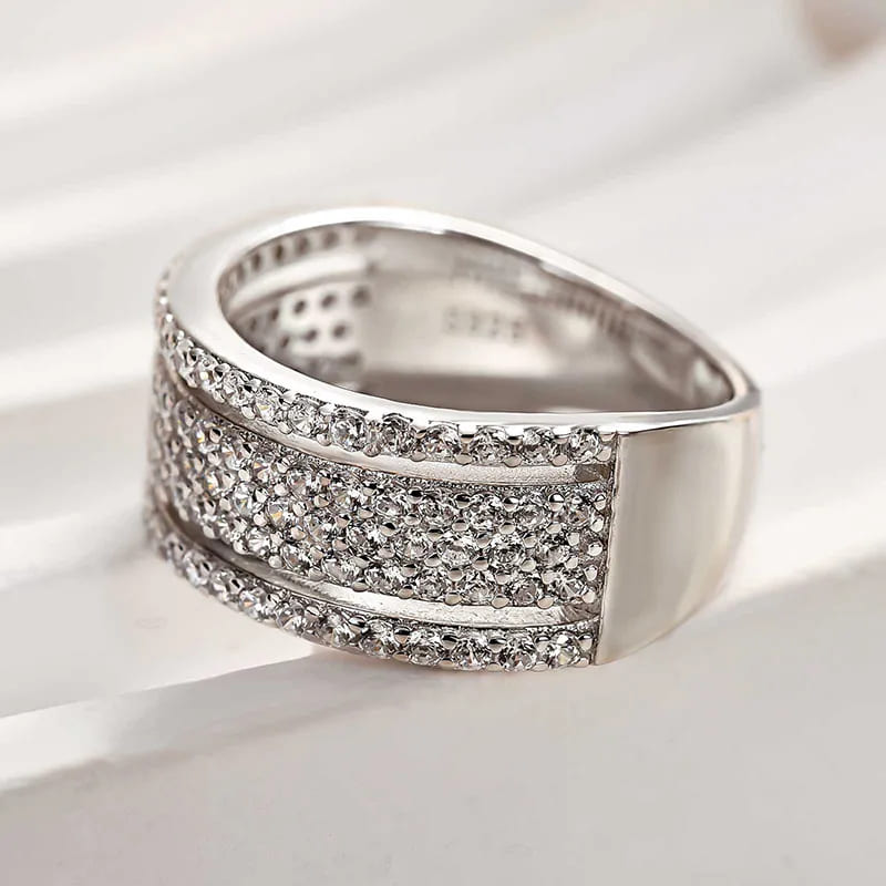 925 Sterling Silver Round Cut Multi Layer Wedding Band