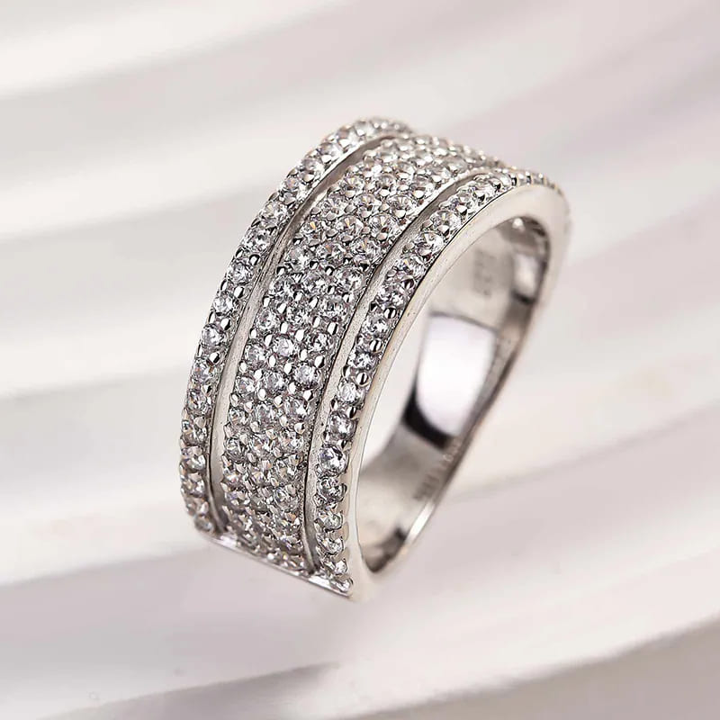 925 Sterling Silver Round Cut Multi Layer Wedding Band