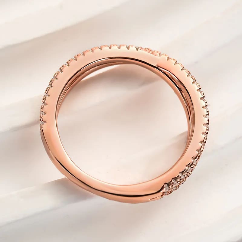925 Sterling Silver Cross Wedding Band with Round Cut
