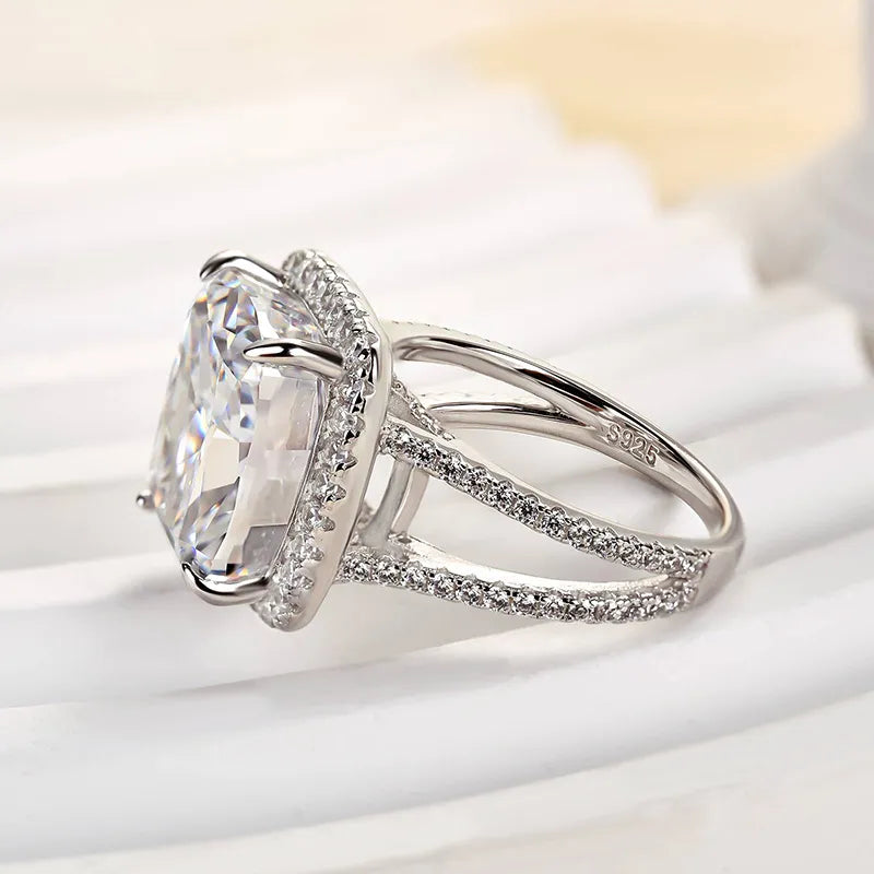 Graceful Cushion Cut 9.0ct Split Shank Engagement Ring In Sterling Silver