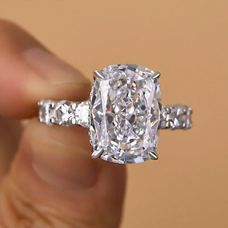 Lavish Cushion Cut 8.0ct Pave Engagement Ring In Sterling Silver