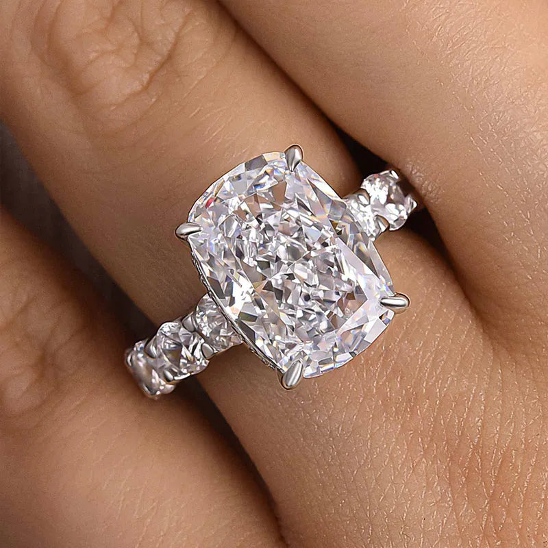 Lavish Cushion Cut 8.0ct Pave Engagement Ring In Sterling Silver