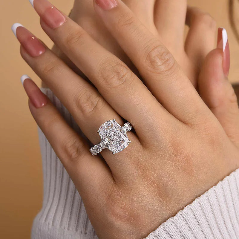 Lavish Cushion Cut 8.0ct Pave Engagement Ring In Sterling Silver