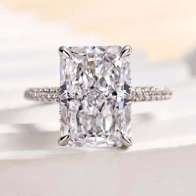 Luxurious Radiant Cut 7.0ct Hidden Halo Engagement Ring In Sterling Silver