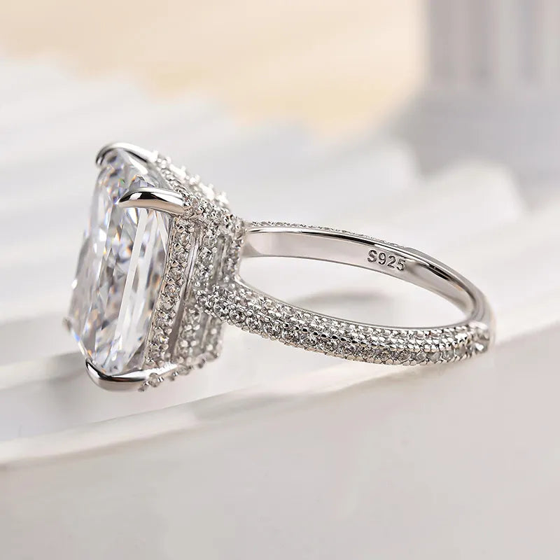 Luxurious Radiant Cut 7.0ct Hidden Halo Engagement Ring In Sterling Silver