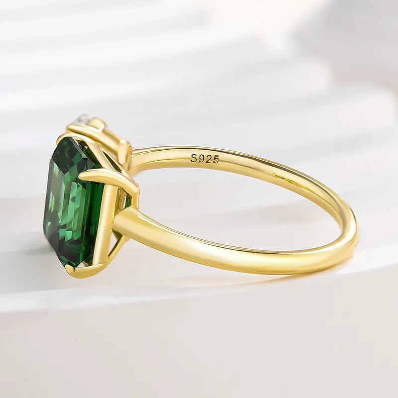Regal Emerald Cut 2.5ct & Pear Cut 1.8ct Engagement Ring In Sterling Silver