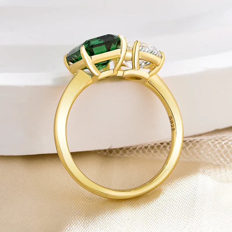 Regal Emerald Cut 2.5ct & Pear Cut 1.8ct Engagement Ring In Sterling Silver