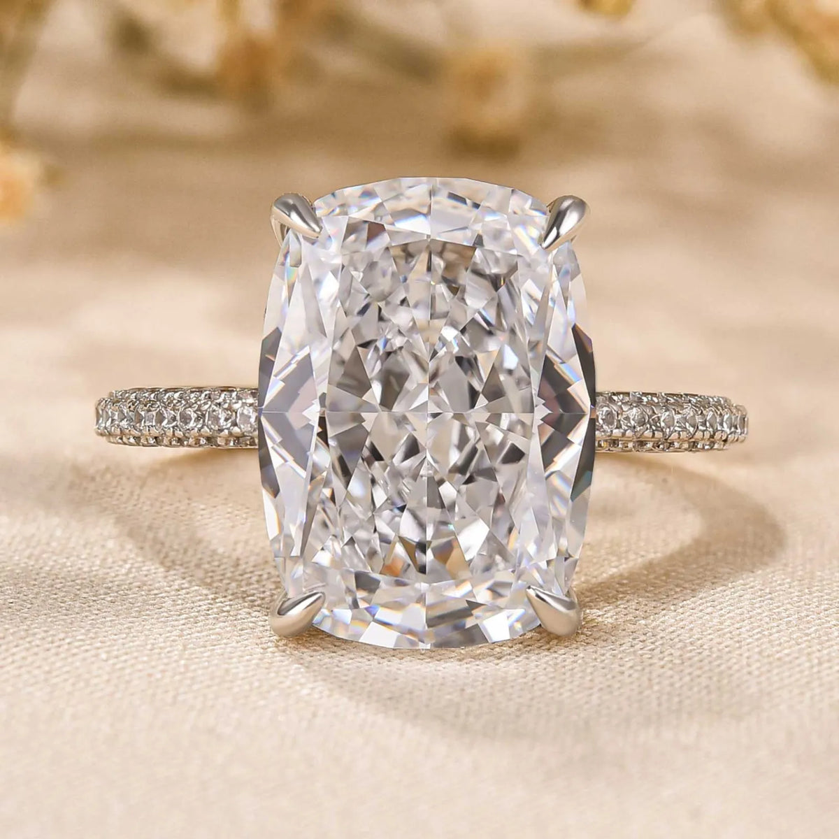 Deluxe Cushion Cut 10.0ct Pave Engagement Ring In Sterling Silver