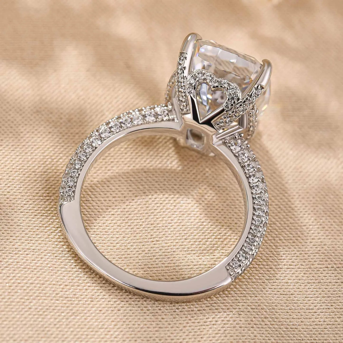 Deluxe Cushion Cut 10.0ct Pave Engagement Ring In Sterling Silver
