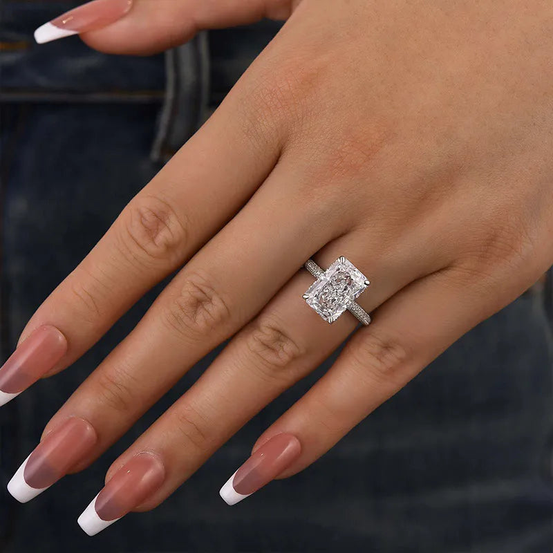 Sparkling 5.0ct Radiant Cut 925 Sterling Silver Engagement Ring