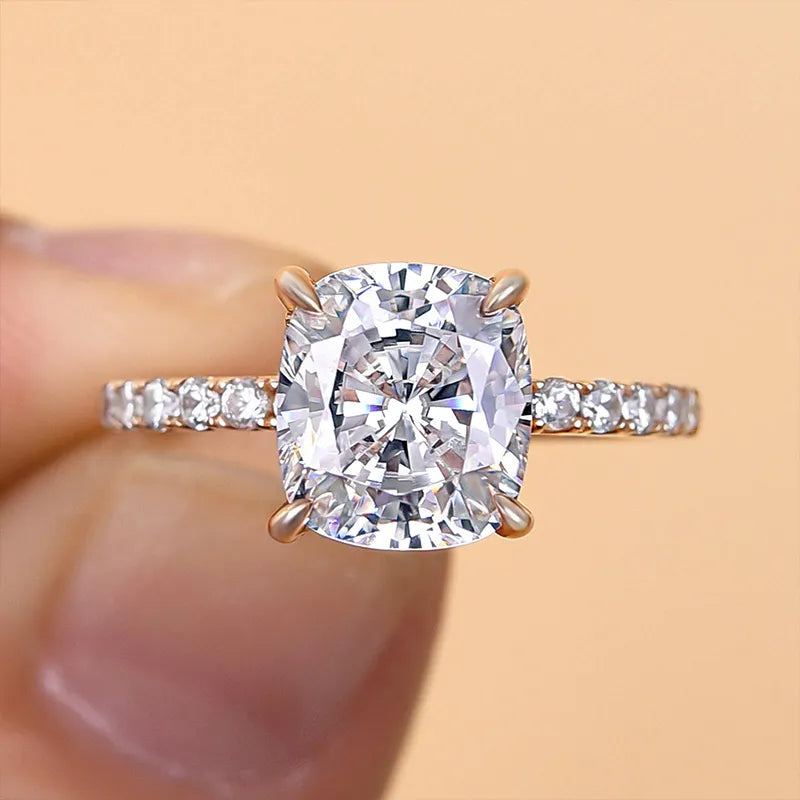 Radiant Cushion Cut 3.0ct Hidden Halo Engagement Ring In Sterling Silver