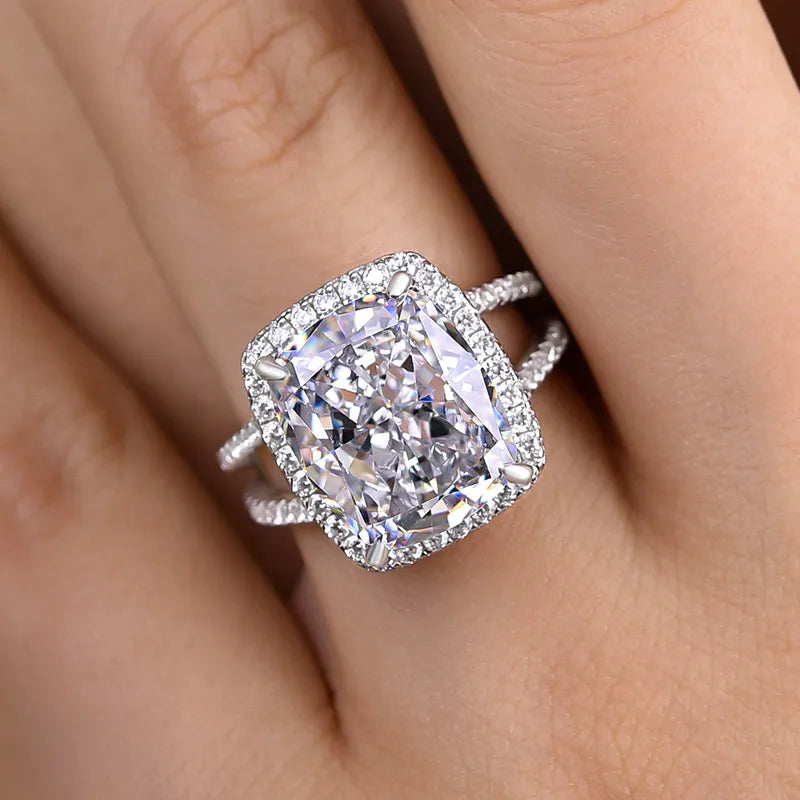 Graceful Cushion Cut 9.0ct Split Shank Engagement Ring In Sterling Silver