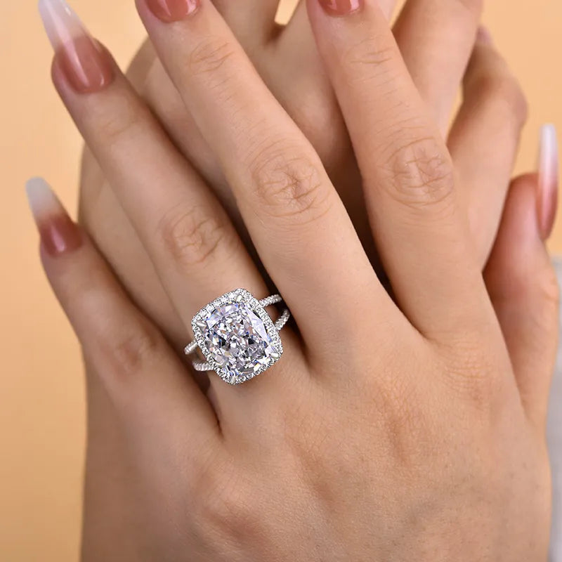 Graceful Cushion Cut 9.0ct Split Shank Engagement Ring In Sterling Silver