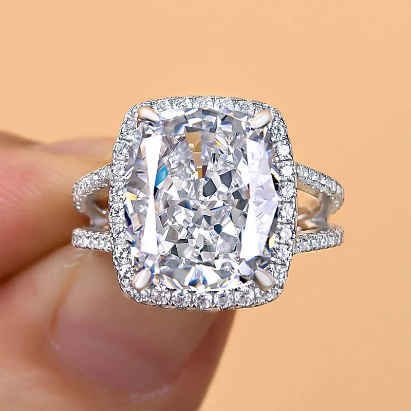 Graceful Cushion Cut 9.0ct Split Shank Engagement Ring In Sterling Silver